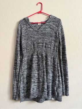 Roxy Women's Gray Marled V-Neck Drawstring Waist Sweater